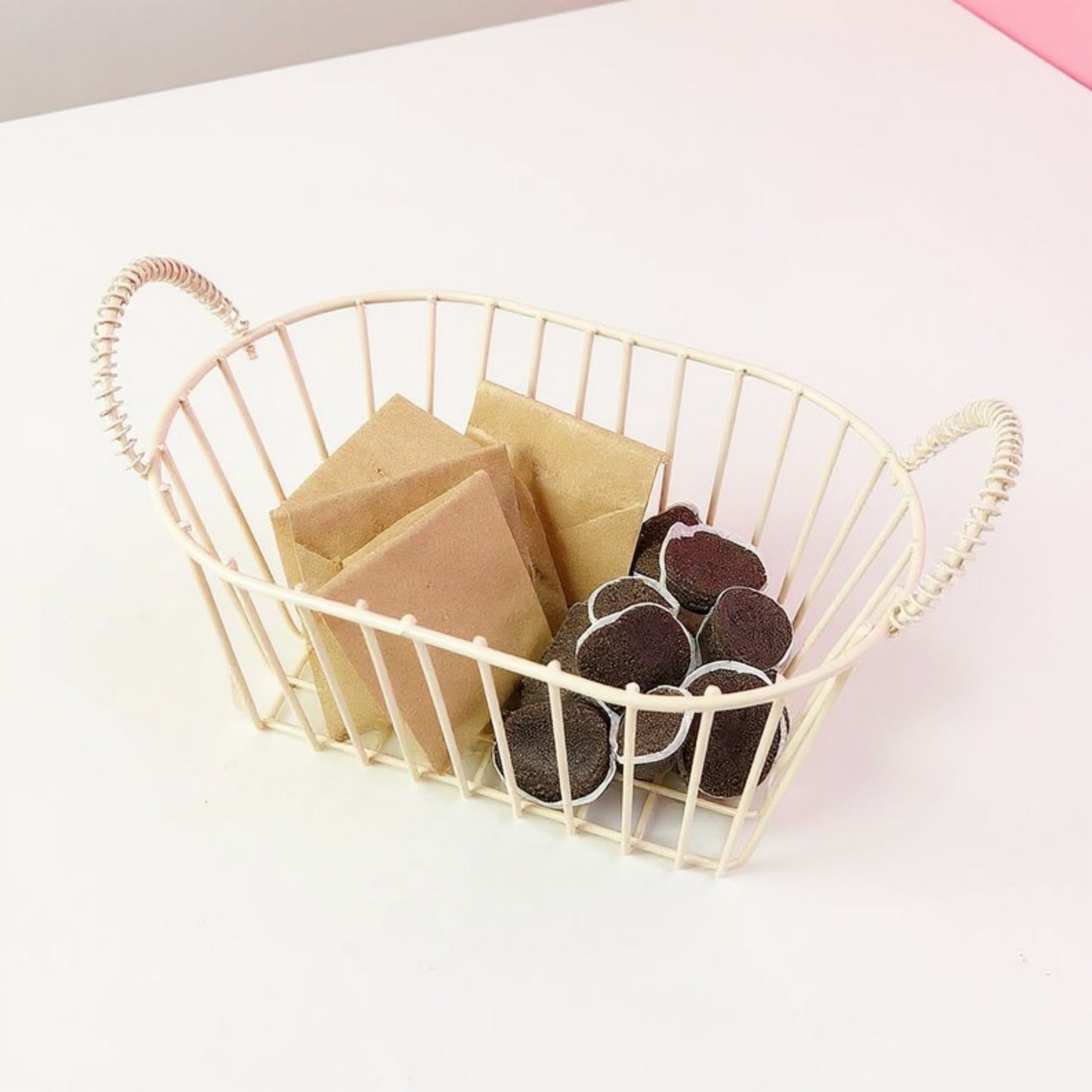 Oval Wire Storage Basket with Dual Handles and Open Frame Design 7x4.7x3in