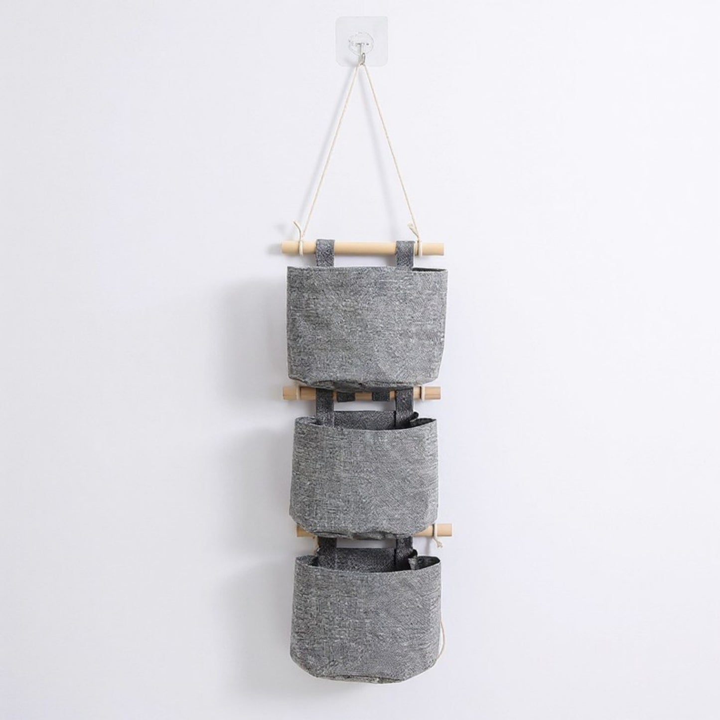 3-Piece Hanging Wall Organizer Set with Wooden Rods and Fabric Pockets 5.5x7x3.5in