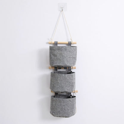 3-Piece Hanging Wall Organizer Set with Wooden Rods and Fabric Pockets 5.5x7x3.5in