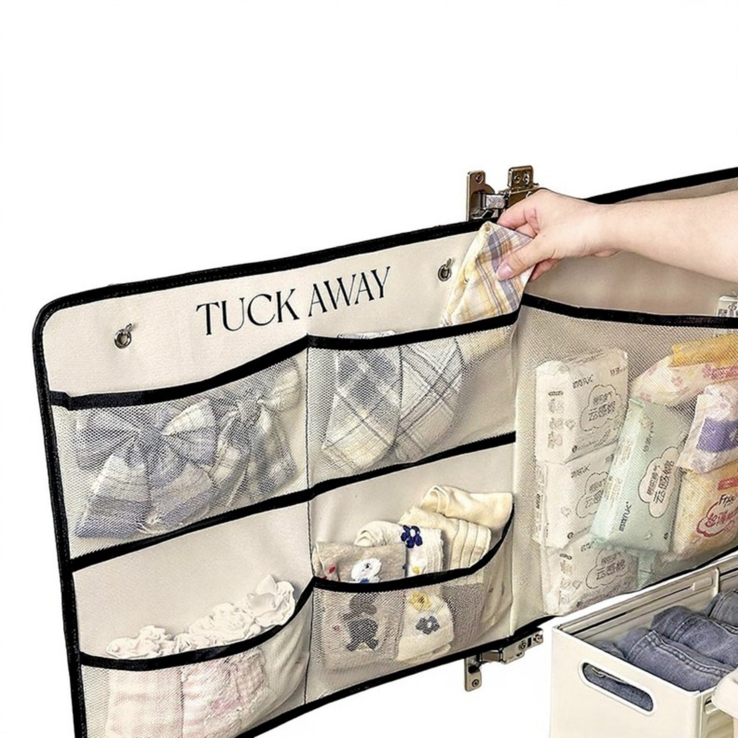 Foldable Hanging Organizer with Labeled Compartments and Contrast Trim 39.5x17.5in
