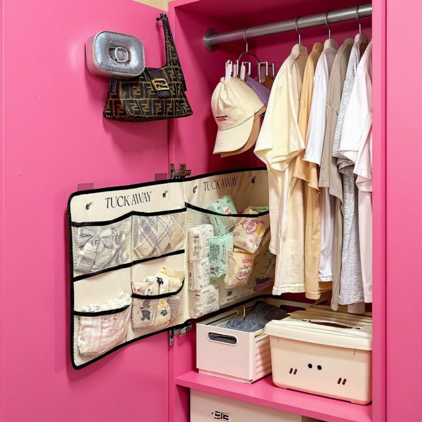 Foldable Hanging Organizer with Labeled Compartments and Contrast Trim 39.5x17.5in