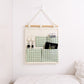 Hanging Wall Organizer with Green Gingham Pockets and Wooden Rod 12x14in