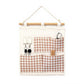 Hanging Wall Organizer with Green Gingham Pockets and Wooden Rod 12x14in