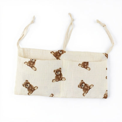 Stroller Organizer Bag with Teddy Bear Embroidery and Multi-Pocket Design 7x15in