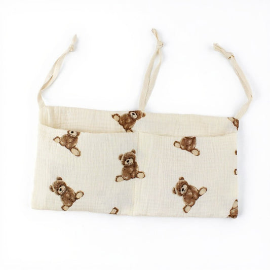 Stroller Organizer Bag with Teddy Bear Embroidery and Multi-Pocket Design 7x15in