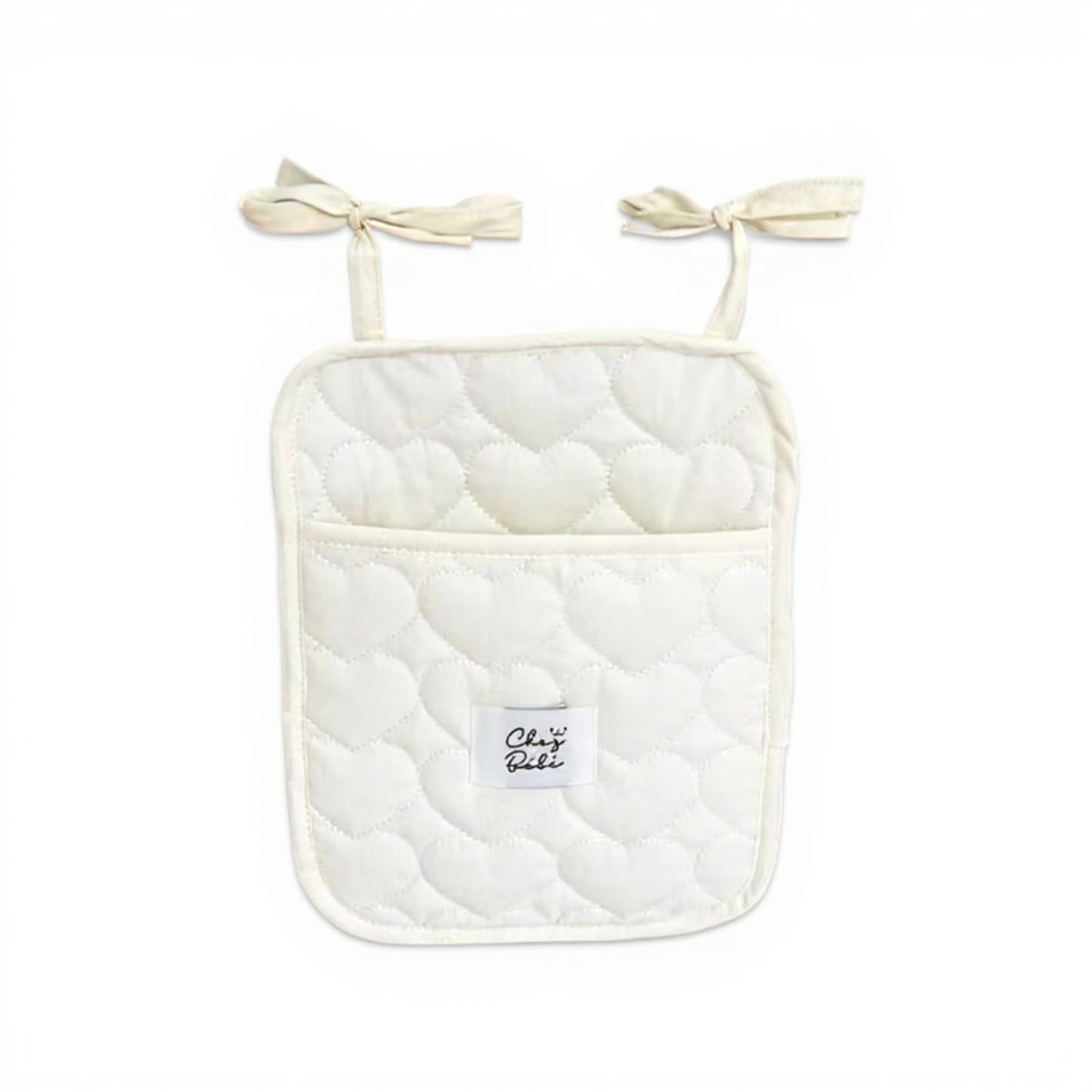 Quilted Heart Pattern Hanging Storage Pouch with Bow Tie Straps