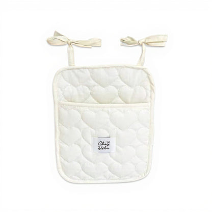 Quilted Heart Pattern Hanging Storage Pouch with Bow Tie Straps