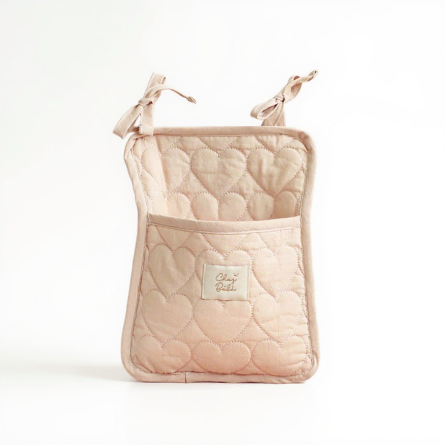 Quilted Heart Pattern Hanging Storage Pouch with Bow Tie Straps