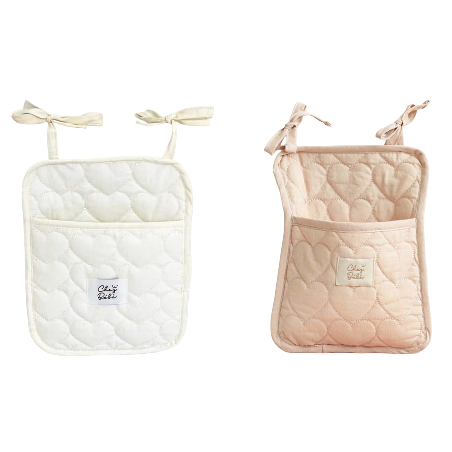 2pcs per set Quilted Heart Pattern Hanging Storage Pouch with Bow Tie Straps