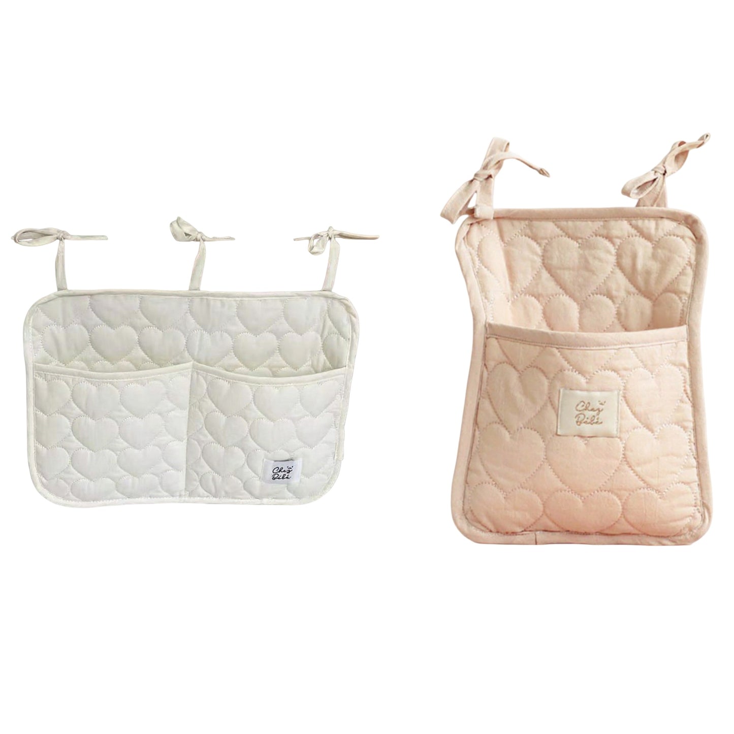 2pcs per set Quilted Heart Pattern Hanging Storage Pouch with Bow Tie Straps
