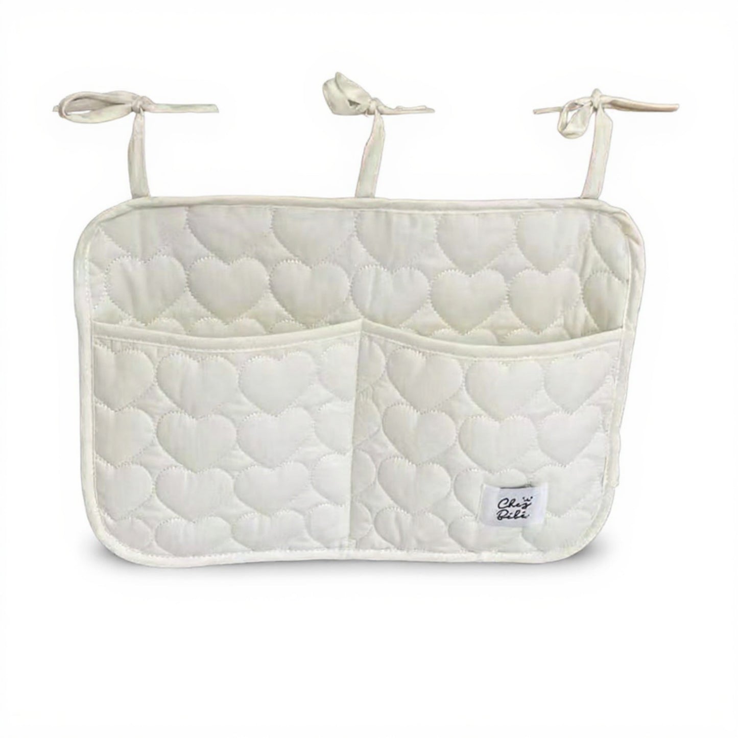 Quilted Heart Pattern Hanging Storage Pouch with Bow Tie Straps