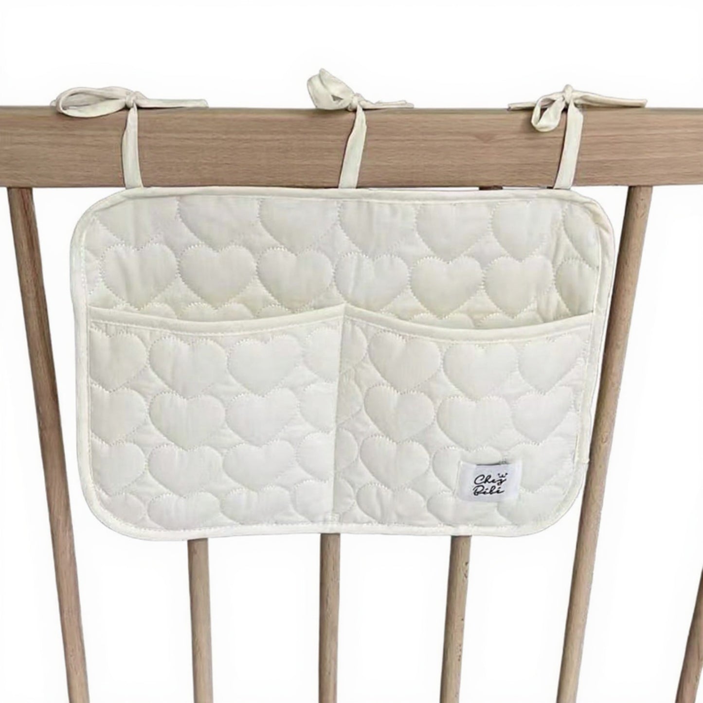 Quilted Heart Pattern Hanging Storage Pouch with Bow Tie Straps