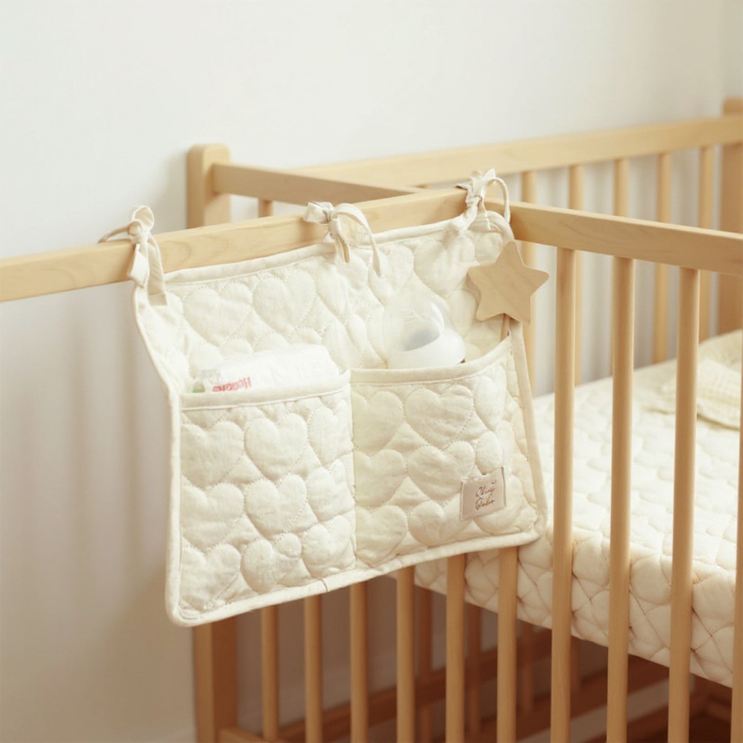 Quilted Heart Pattern Hanging Storage Pouch with Bow Tie Straps