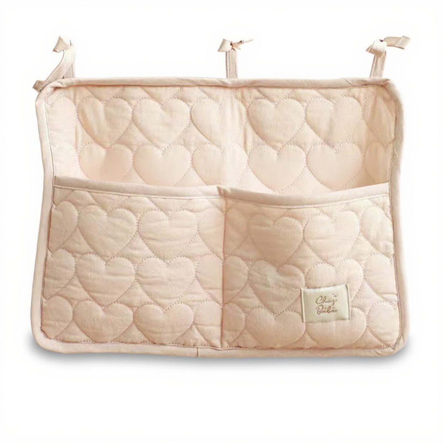 Quilted Heart Pattern Hanging Storage Pouch with Bow Tie Straps