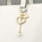 3-Piece Pearl Heart Charm Keychain with Gold Chain and Enamel Accent