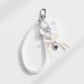 Pearl Beaded Keychain with Ribbon Bow and Star Charms