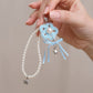Pearl Beaded Keychain with Ribbon Bow and Star Charms