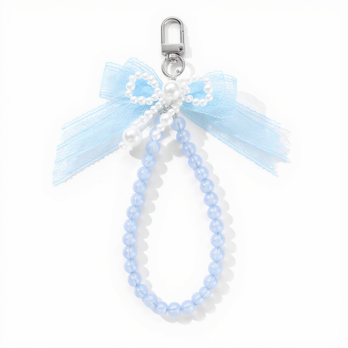 Beaded Keychain with Lace Bow and Pearl Accents