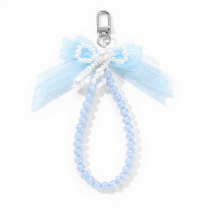 Beaded Keychain with Lace Bow and Pearl Accents