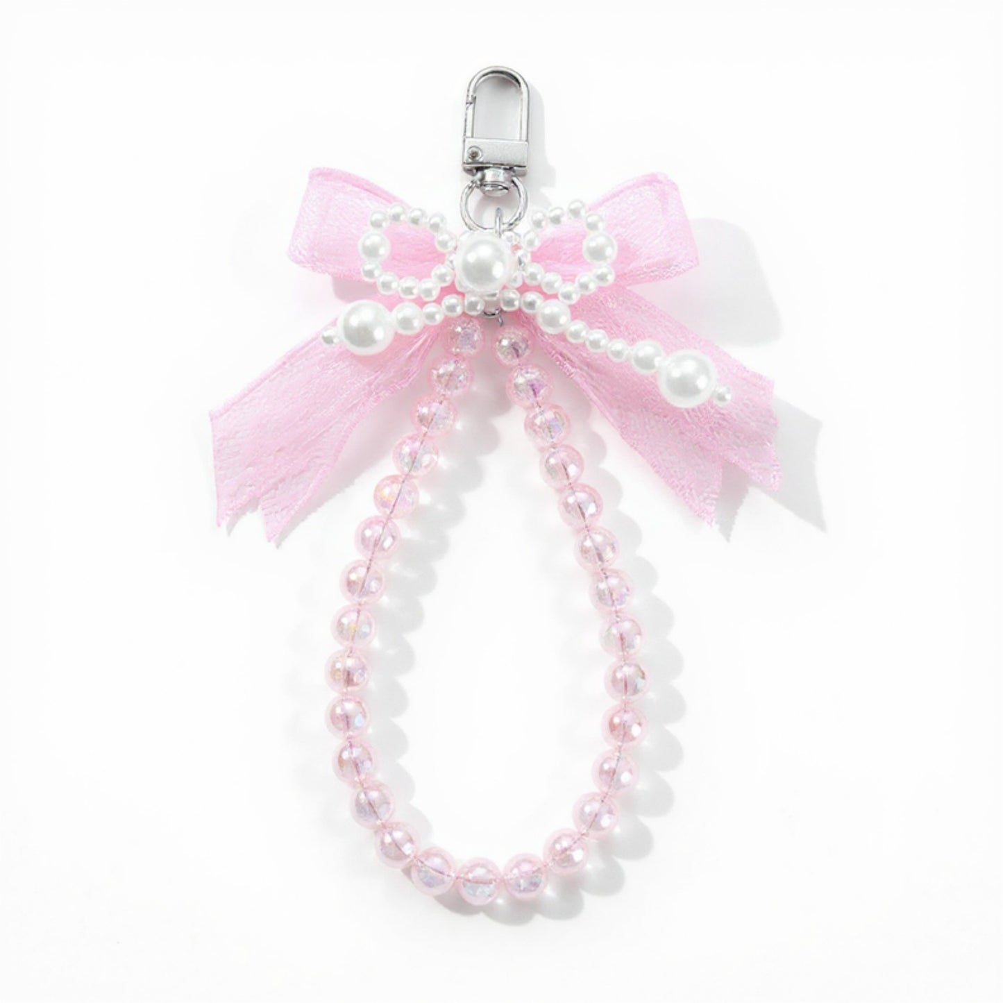 Beaded Keychain with Lace Bow and Pearl Accents