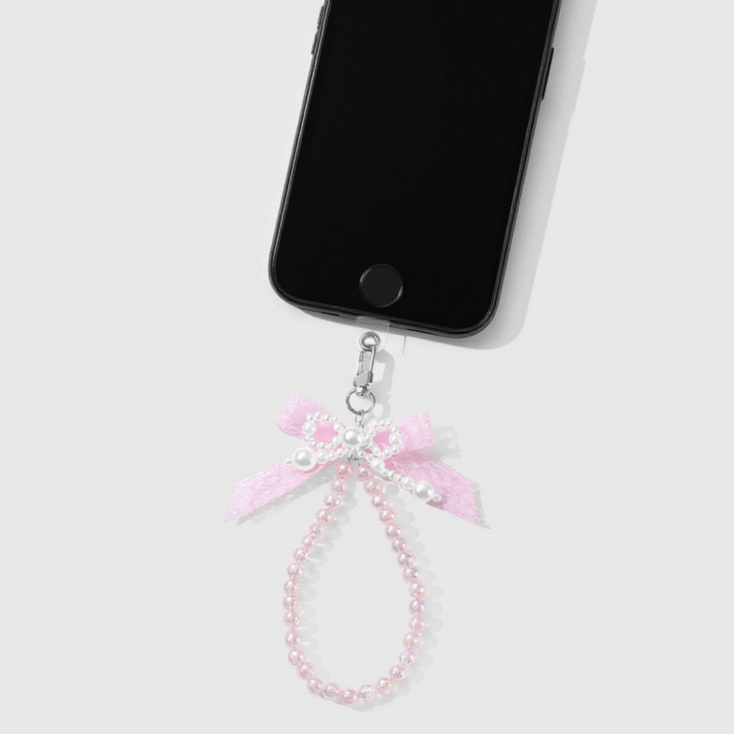 Beaded Keychain with Lace Bow and Pearl Accents