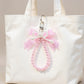 Beaded Keychain with Lace Bow and Pearl Accents