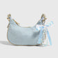 Blue Ribbon Keychain with Pearl Bow and Iridescent Beaded Star Charms