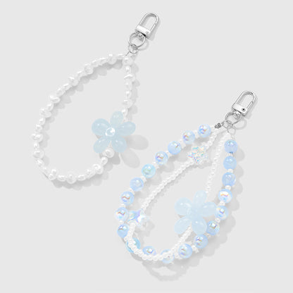 2-Piece Blue Beaded Keychain with Flower Charm and Silver Star Accents