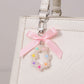 Pastel Flower Beaded Keychain with Pink Satin Bow and Pearl Accents