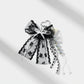Black Lace Bow Keychain with Heart Clasp and Beaded Ribbon Details