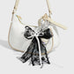 Black Lace Bow Keychain with Heart Clasp and Beaded Ribbon Details