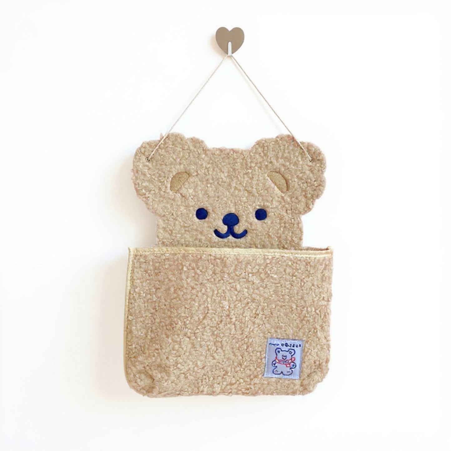 Plush Bear Wall Pocket Organizer with Hanging Loop and Front Storage Pouch