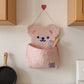 Plush Bear Wall Pocket Organizer with Hanging Loop and Front Storage Pouch
