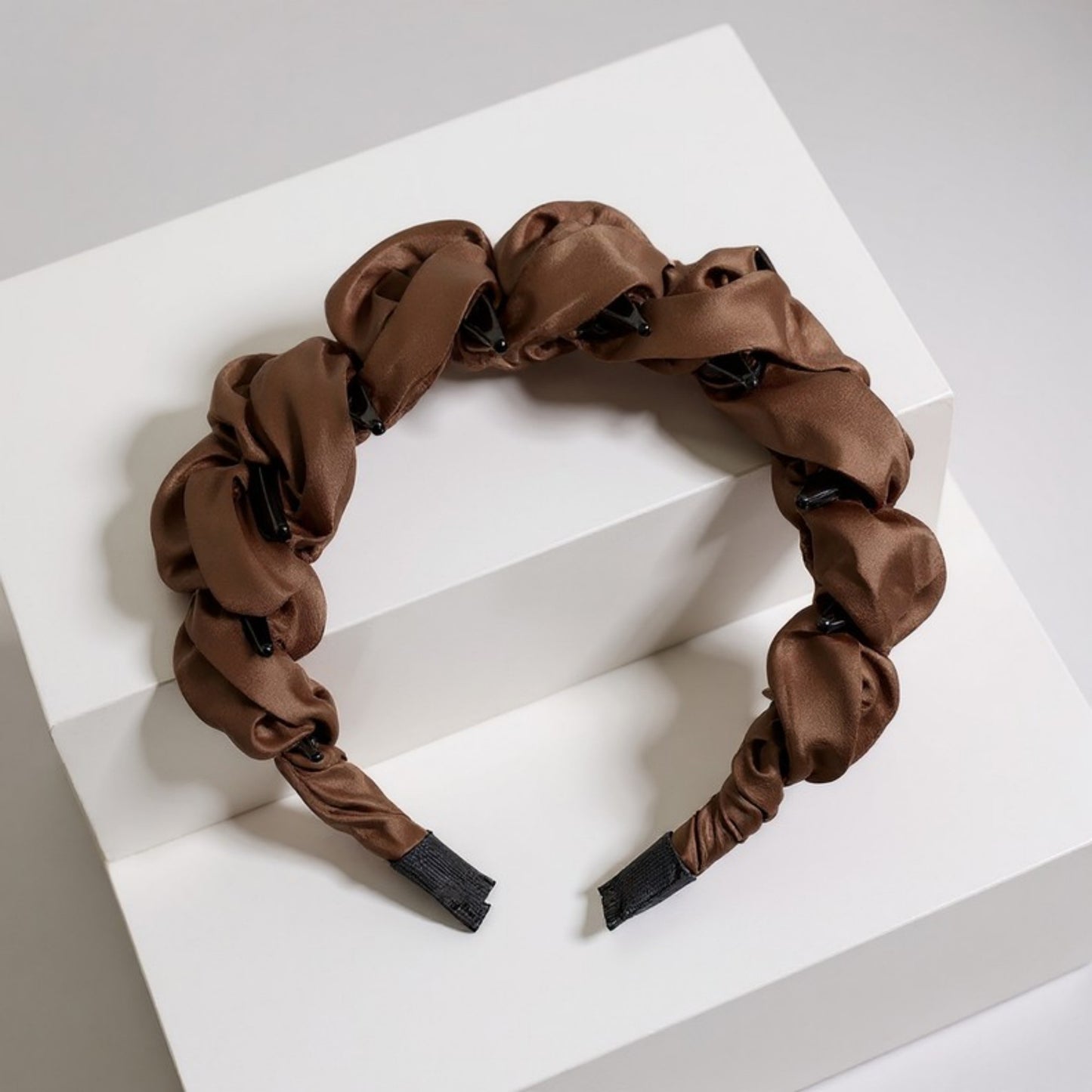 3-Piece Twisted Satin Headband with Ruched Design and Padded Comfort Fit