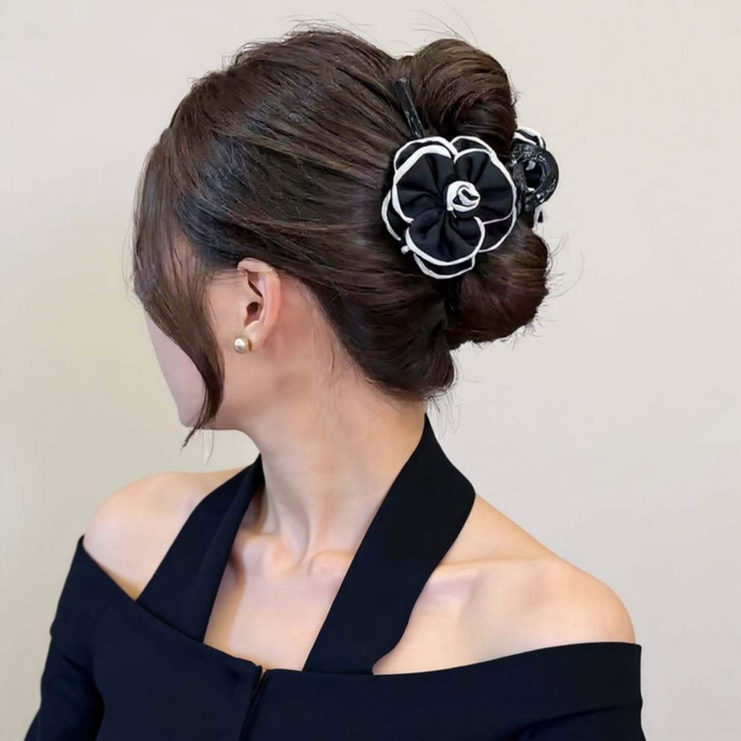 Fabric Flower Hair Claw Clip with Contrast Trim and Strong Grip