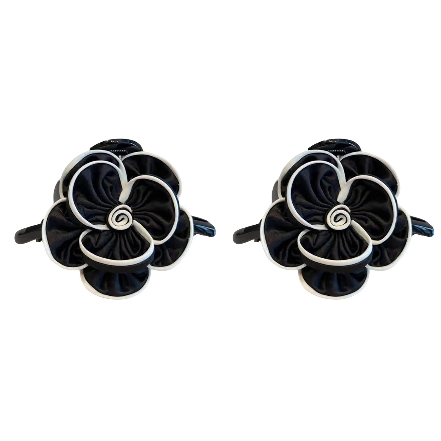 2pcs Fabric Flower Hair Claw Clip with Contrast Trim and Strong Grip