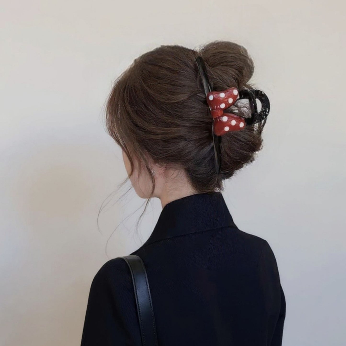 Bow Hair Claw Clip with Polka Dot Design and Strong Grip 6in