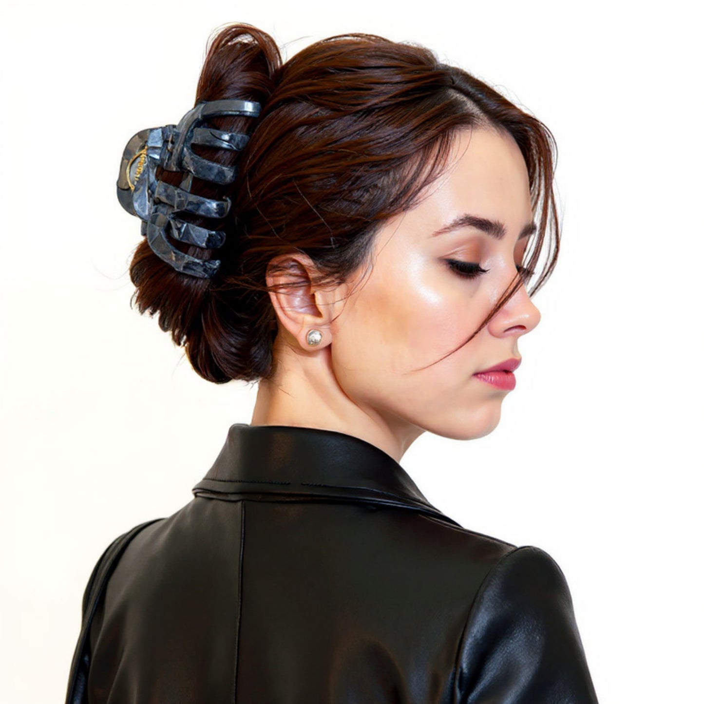 2-Piece Translucent Marbled Hair Claw Clips Set with Curved Grip Design 4in