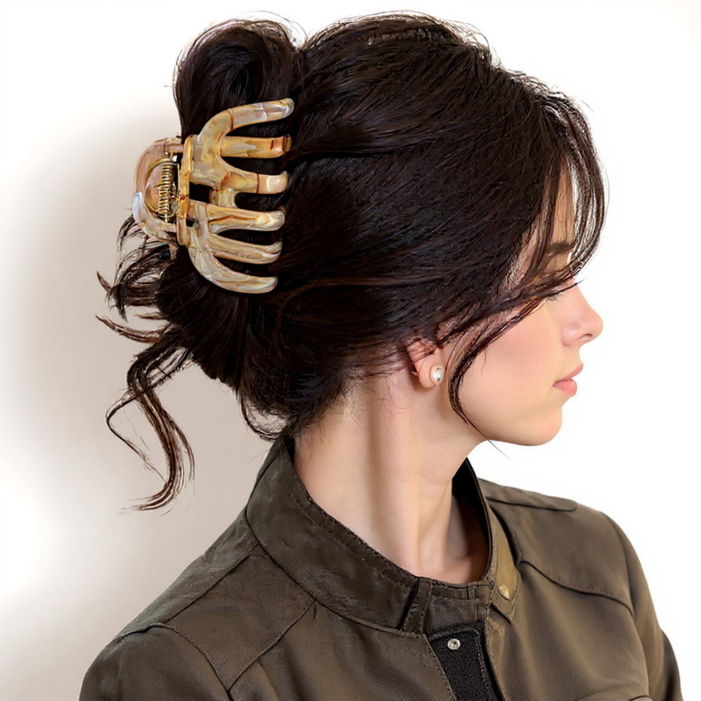 2-Piece Translucent Marbled Hair Claw Clips Set with Curved Grip Design 4in