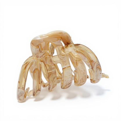 2-Piece Translucent Marbled Hair Claw Clips Set with Curved Grip Design 4in