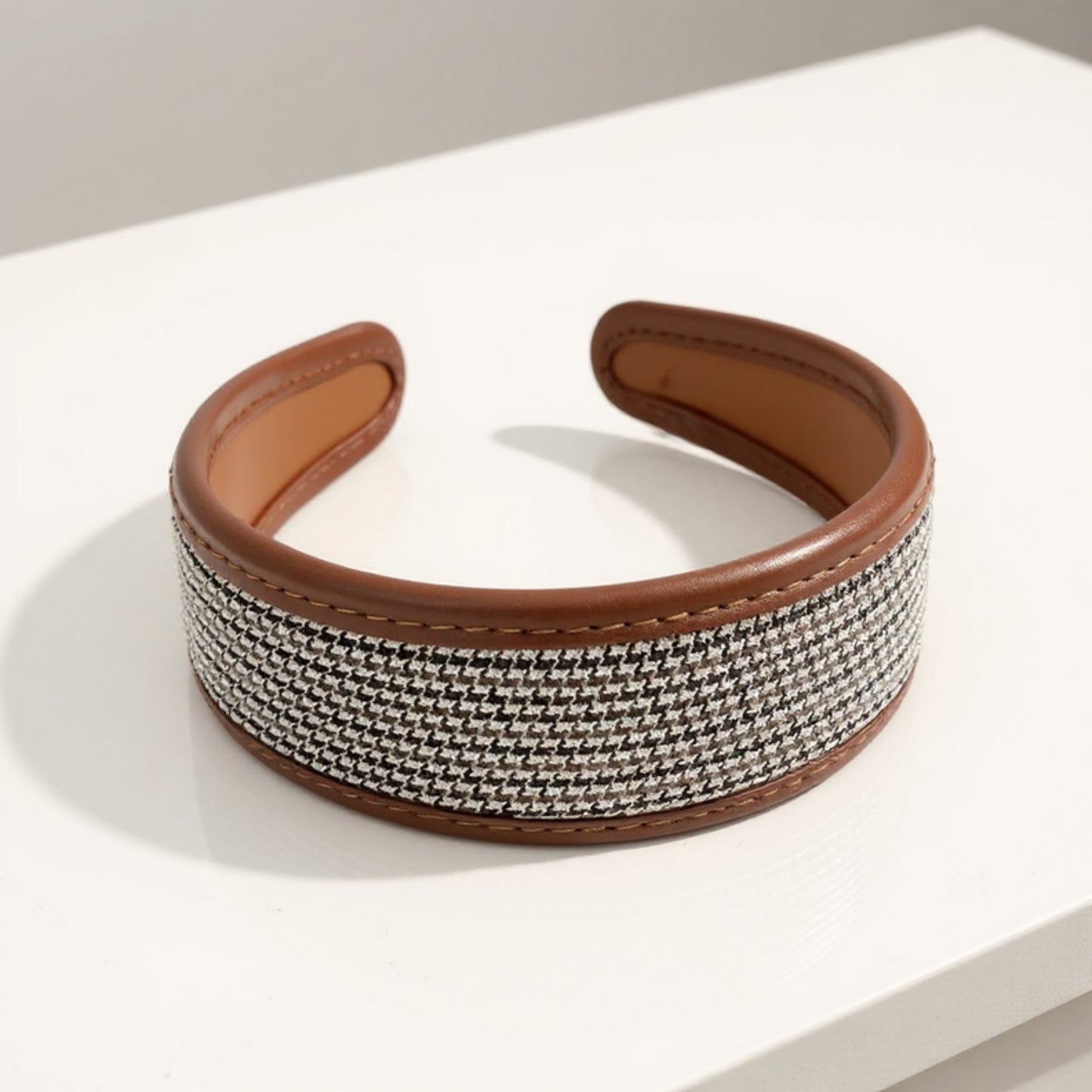 Textured Fabric Headband with Oversized Acrylic Ring Accent 6.3x4.7x1.2in