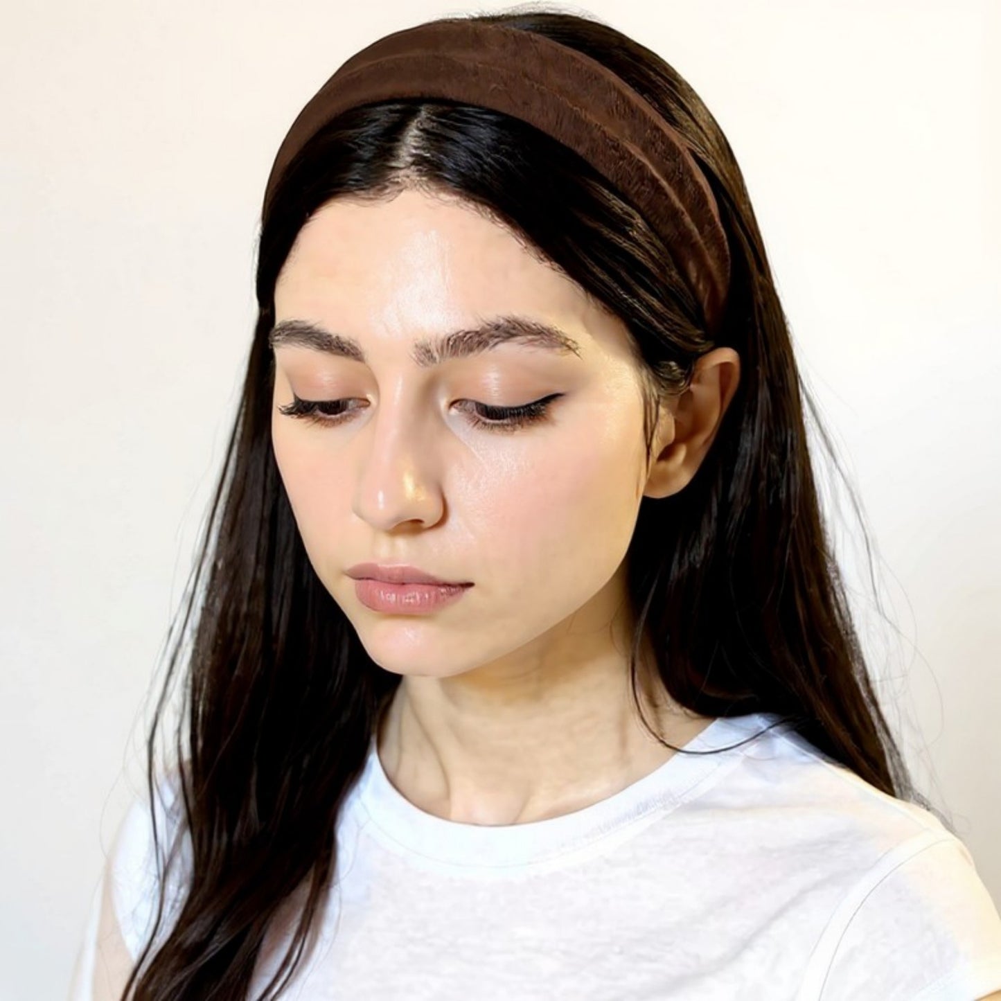 Textured Fabric Headband with Oversized Acrylic Ring Accent 6.3x4.7x1.2in