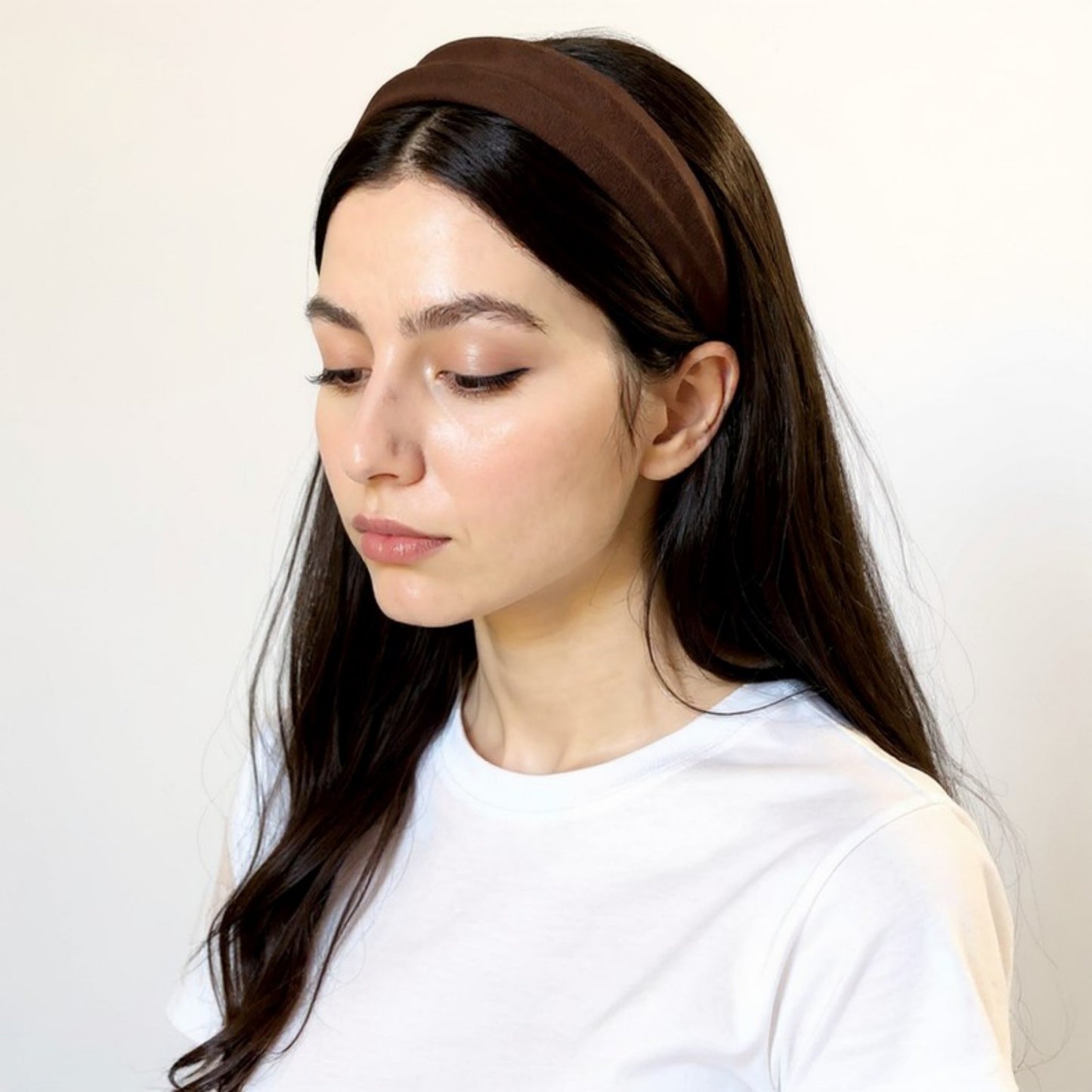 Textured Fabric Headband with Oversized Acrylic Ring Accent 6.3x4.7x1.2in