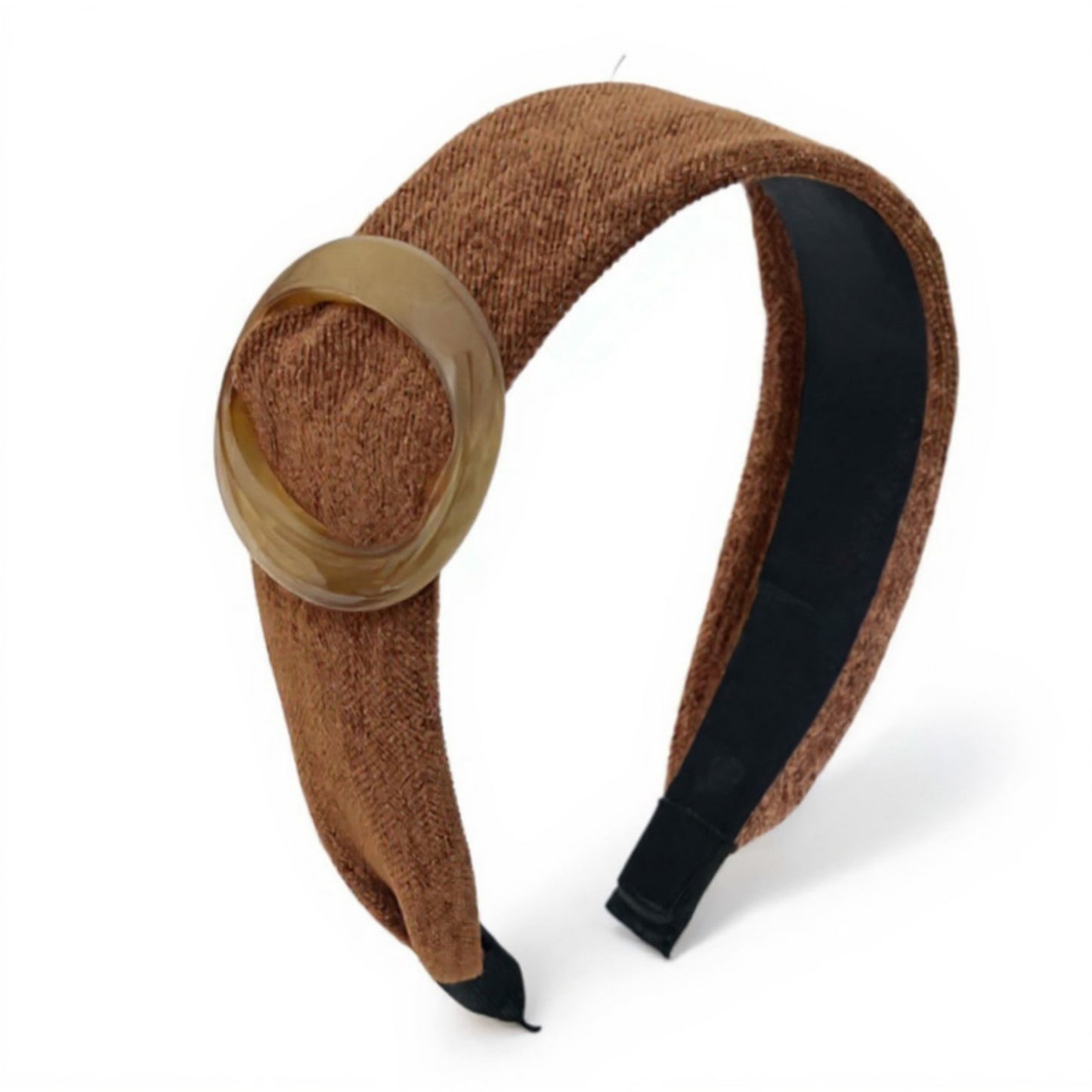 Textured Fabric Headband with Oversized Acrylic Ring Accent 6.3x4.7x1.2in