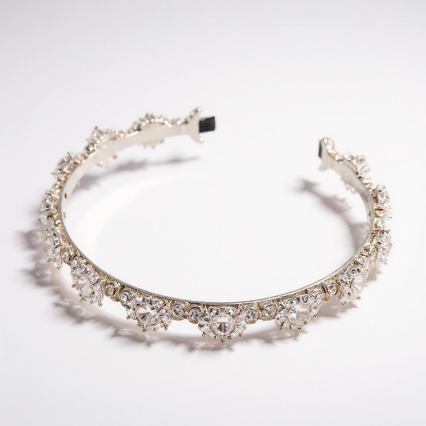 Embellished Crystal Bead Hairband with Wrapped Satin Design and Grip Teeth 5in