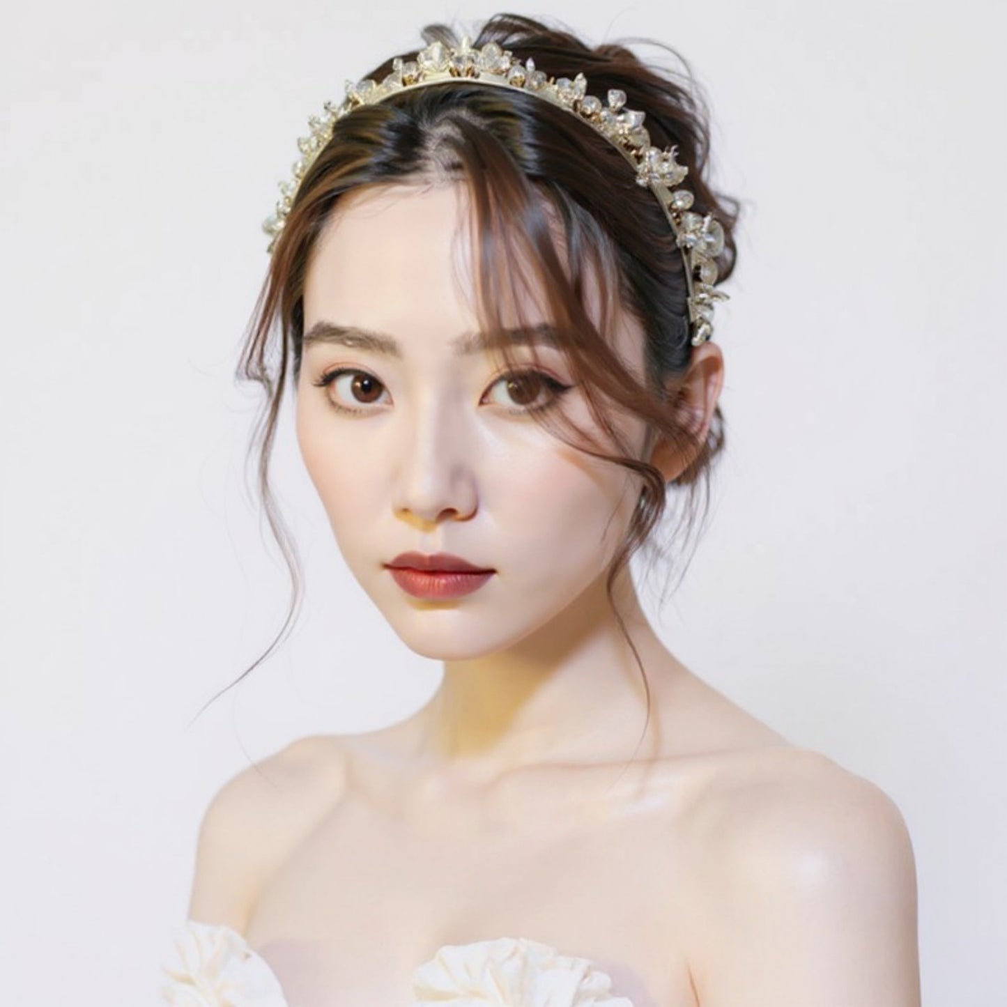 Embellished Crystal Bead Hairband with Wrapped Satin Design and Grip Teeth 5in