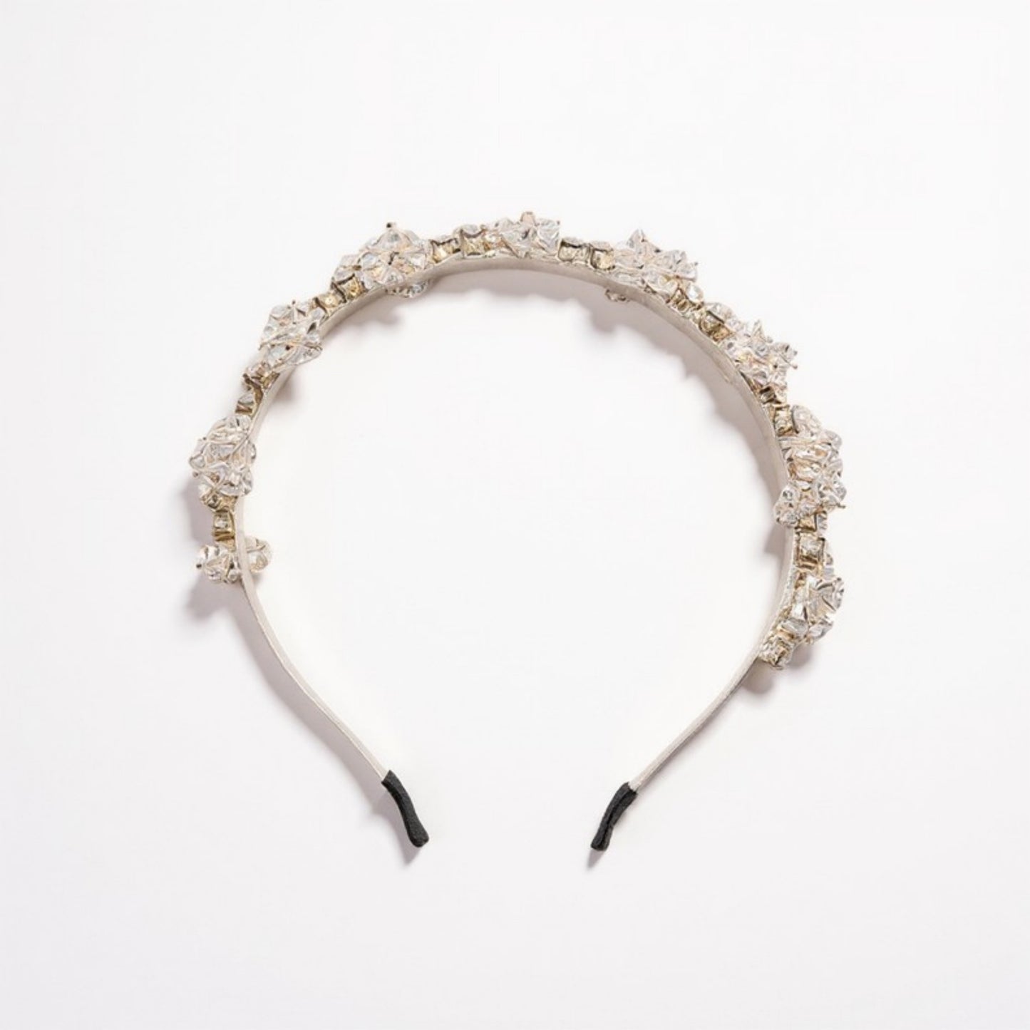 Embellished Crystal Bead Hairband with Wrapped Satin Design and Grip Teeth 5in