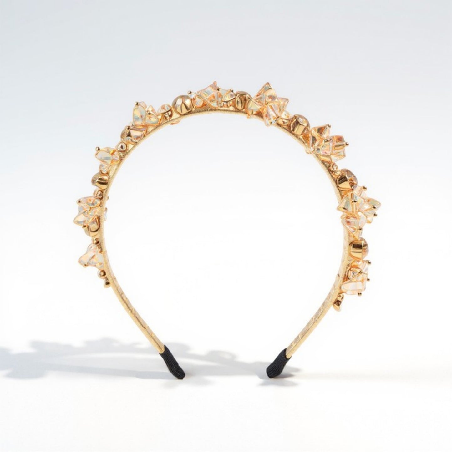 Embellished Crystal Bead Hairband with Wrapped Satin Design and Grip Teeth 5in