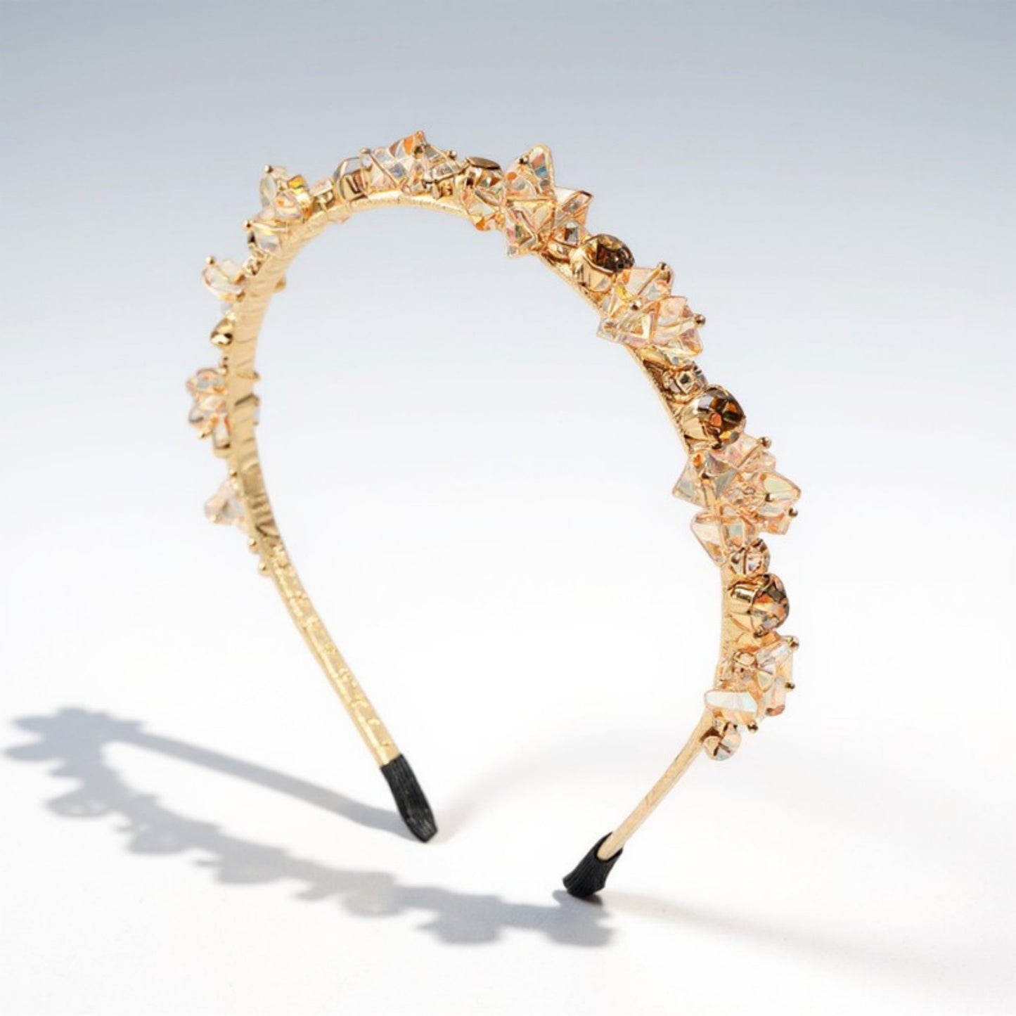 Embellished Crystal Bead Hairband with Wrapped Satin Design and Grip Teeth 5in
