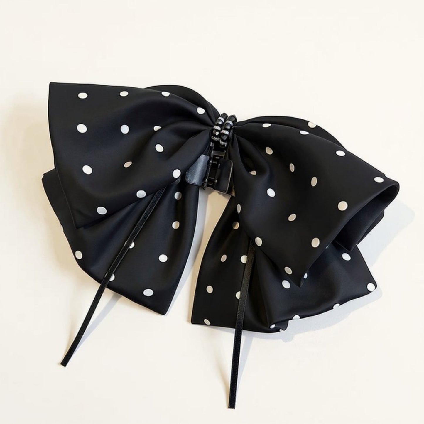 2-Piece Polka Dot Bow Hair Clips Set with Ribbon Tails and Oversized Design 7x4.7in